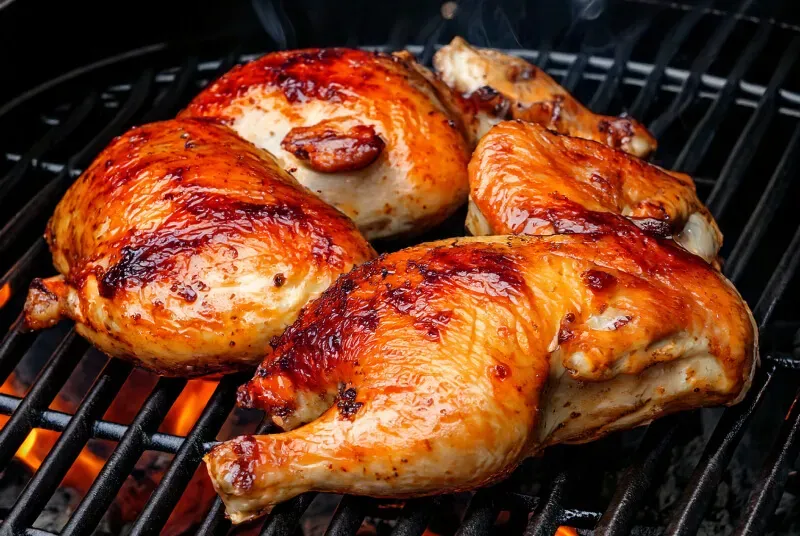 Marinated BBQ chicken with kumara salad